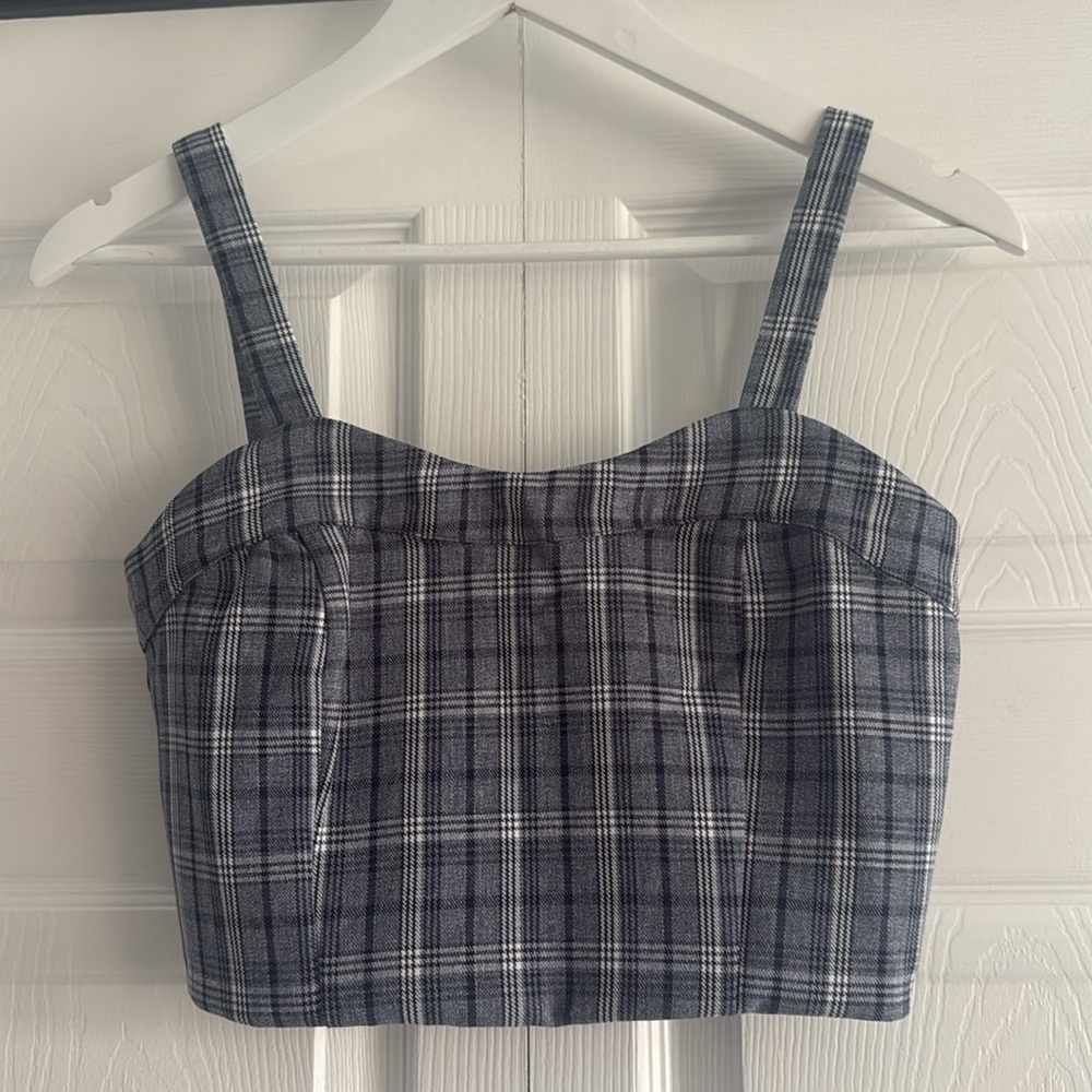 Crescent Blue and White Plaid Crop/Bustier Top - Size Small